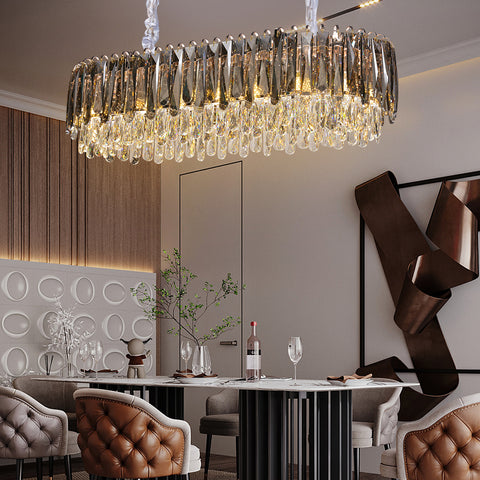 Contemporary Golden Chandelier with Crystal Shade