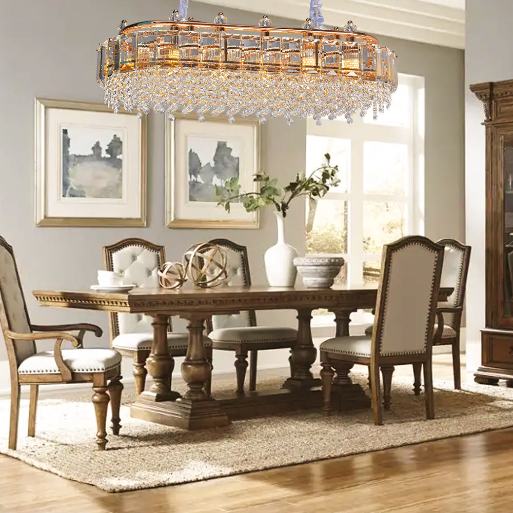 Rectangular Modern Golden Crystal Chandelier