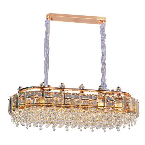 Rectangular Modern Golden Crystal Chandelier