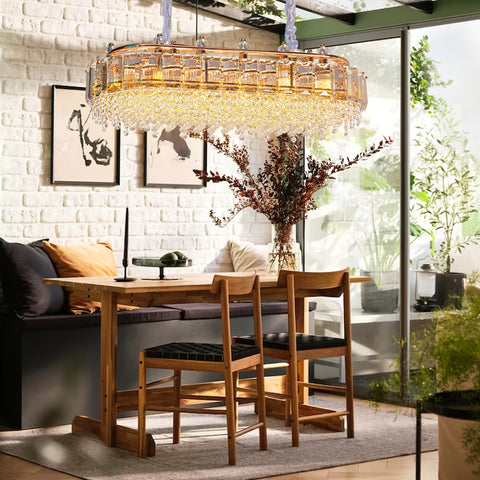 Rectangular Modern Golden Crystal Chandelier