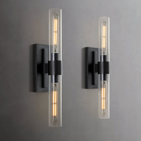 Glass Tube Wall Sconces, Black Bathroom Vanity Light Fixtures, Bathroom Wall Lights, Bedroom Bedside Wall Sconces, Wall Lamp for Dressing Table, Living Room, Hallway, Bulb Included