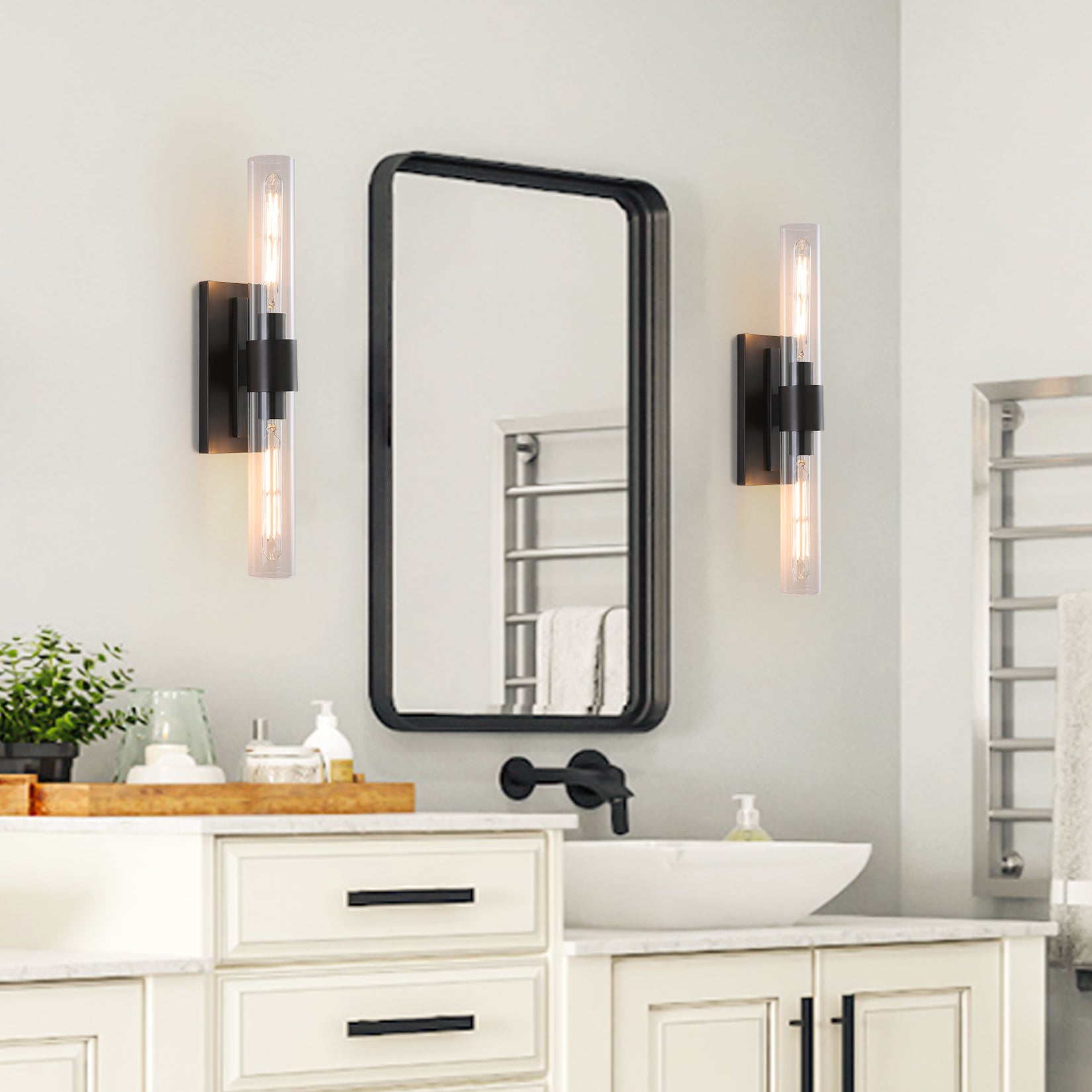 Glass Tube Wall Sconces, Black Bathroom Vanity Light Fixtures, Bathroo Kaylastudio Glass Tube Wall Sconces, Black Bathroom Vanity Light Fixtures, Bathroo Kaylastudio