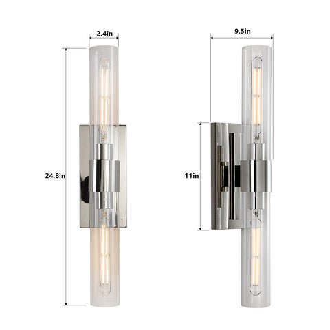 Glass Tube Wall Sconces, Nickel Bathroom Vanity Light Fixtures, Bathroom Wall Lights, Bedroom Bedside Wall Sconces, Wall Lamp for Dressing Table, Living Room, Hallway, Bulb Included