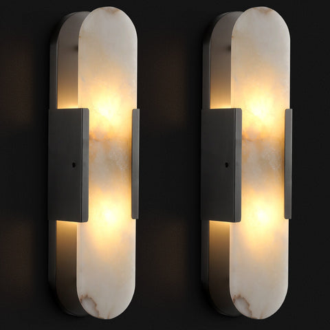 Black Wall Sconces Set of Two, Natural Alabaster Wall Light,Gold Vanity Light Fixtures for Bathroom,Bedside Wall Lamp Perfect for Bedroom, Hallway, Living Room Kitchen(Including Bulb)