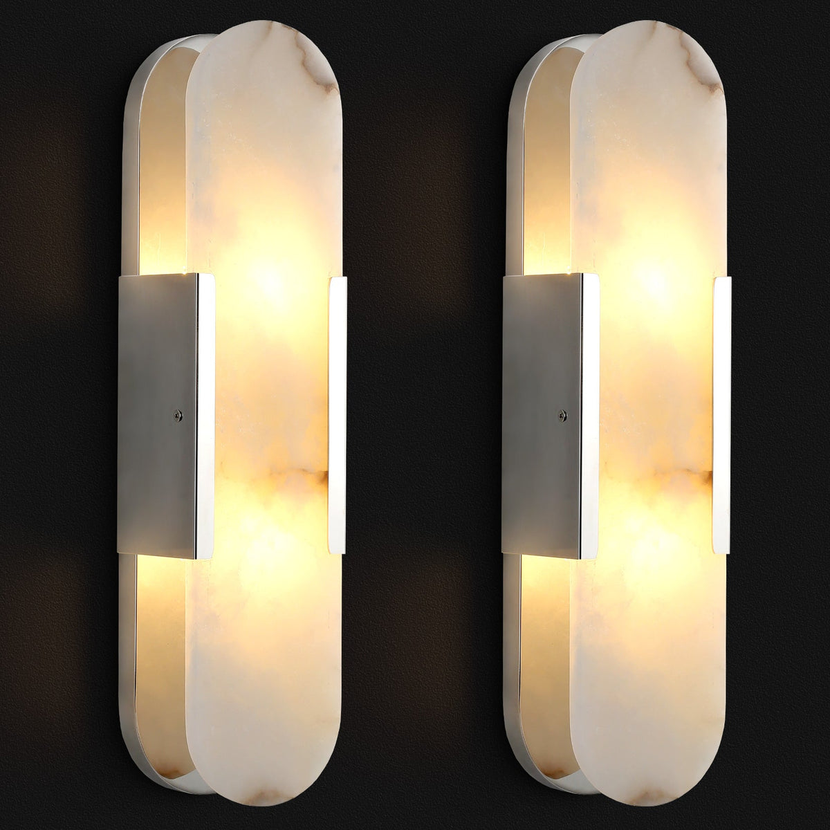 Silver Wall Sconces Set of Two, Natural Alabaster Wall Light,Gold Vanity Light Fixtures for Bathroom,Bedside Wall Lamp Perfect for Bedroom, Hallway, Living Room Kitchen(Including Bulb)