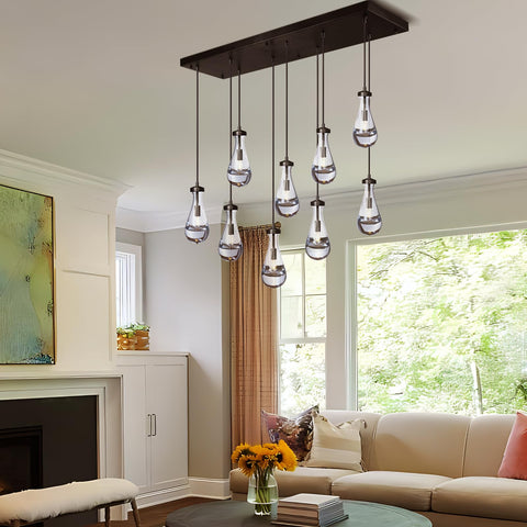 Black Raindrop 9-Light Chandeliers For Dining Room, Black Dining